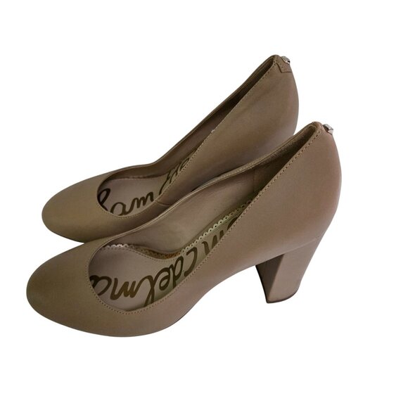 Sam Edelman Stillson Tan Leather Round Toe 3.5" Block Heel Pumps Size 6M - Picture 3 of 10